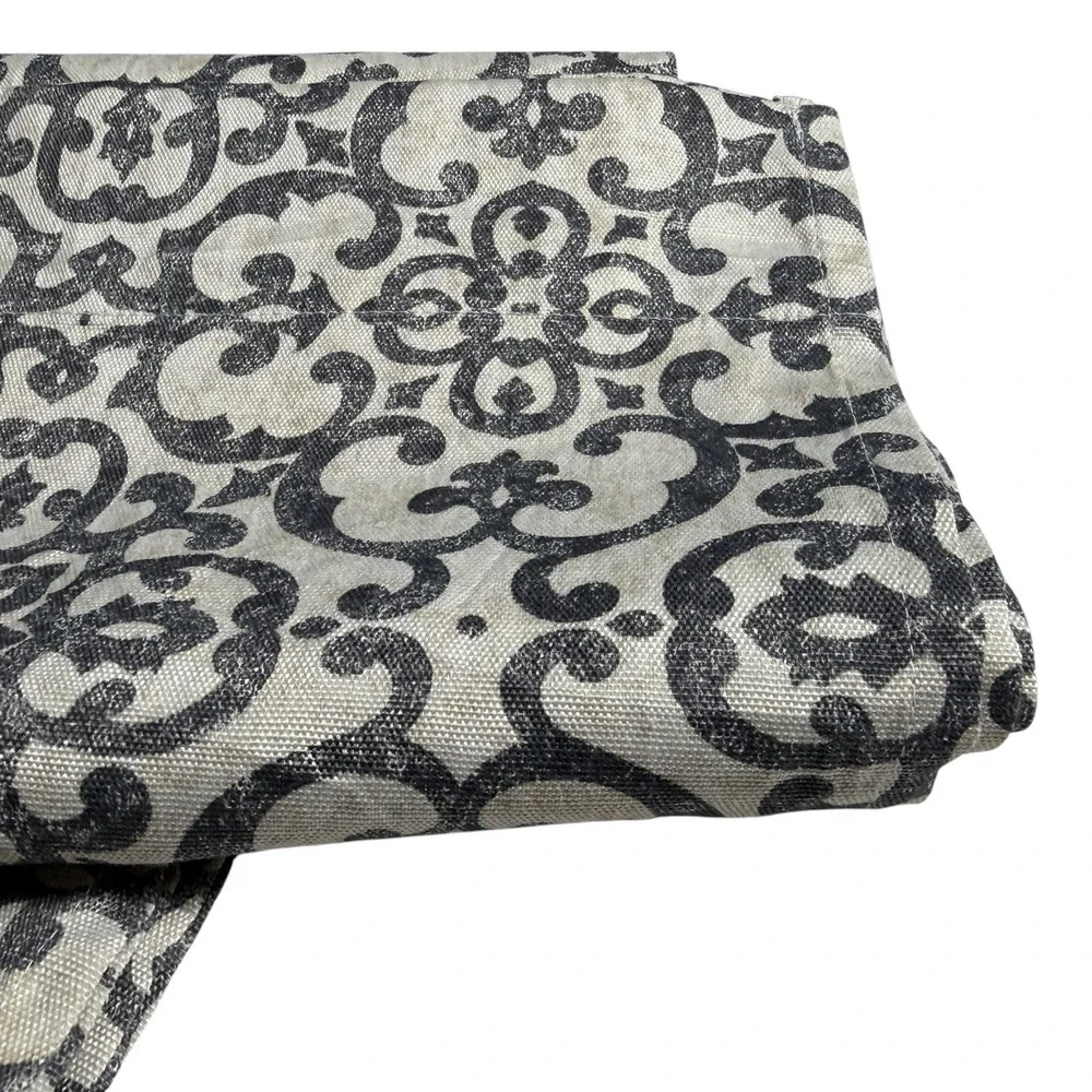 Set of 5 Medallion Print Curtains Panels Black Cream Pattern 62 Long Lot Neutral